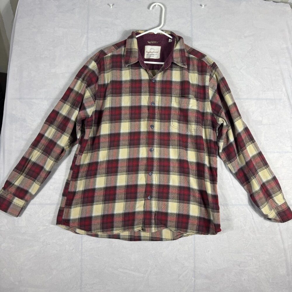 Weatherproof Men's Button Down Shirt‎ Beige Red Plaid Long Sleeve Western XL